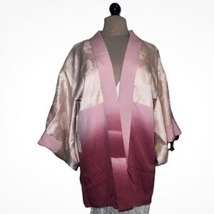 Japanese Vintage Haori Pink Ombré Reversible Satin Kimono Jacket Robe S M L